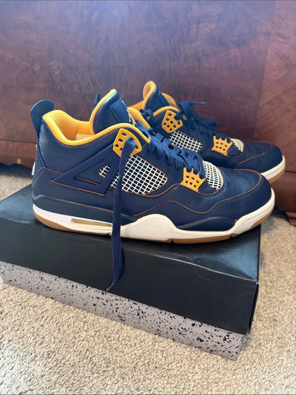Air Jordan 4 Men’s Navy and Gold Retro Sneakers “Dunk from Above”